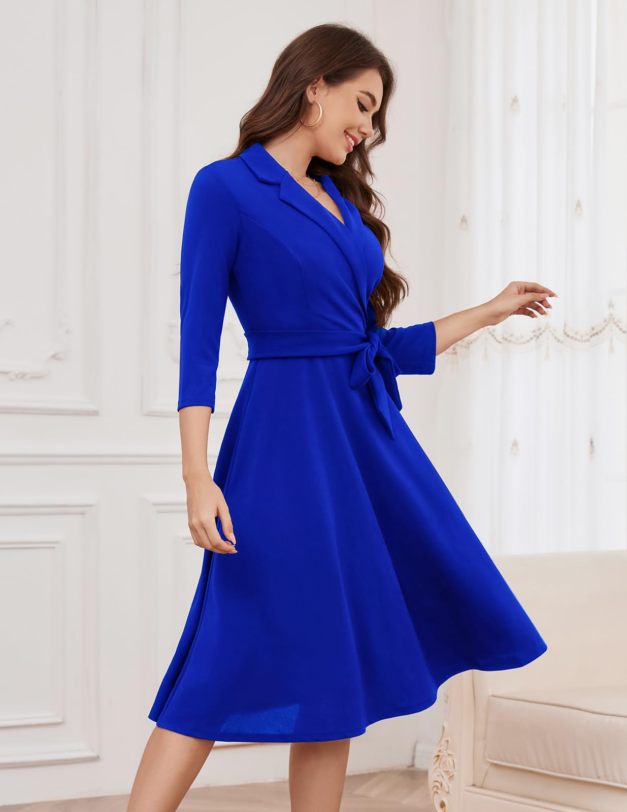 Meetjen Vestido de té vintage para mujer, ajuste y acampanado, manga 3/4, elegante, para cóctel, fiesta, iglesia, 2025