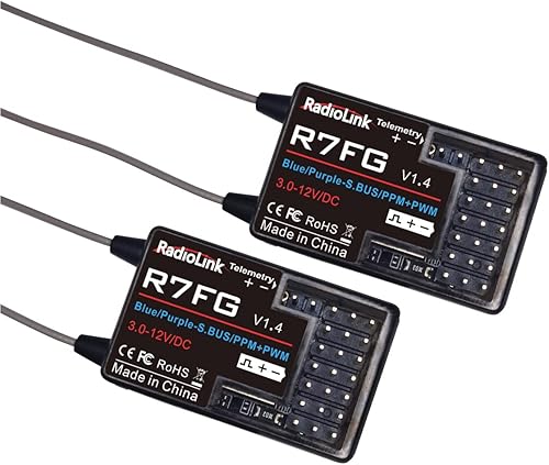 Radiolink R7FG - Receptor de giroscopio de 7 canales, 2.4 GHz, telemetría integrada, control de largo alcance para RC coche, barco, transmisor de