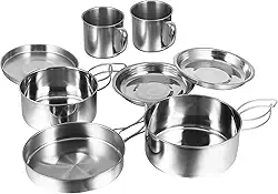 Kit Panelas Cozinha Camping Pesca Aço inox 8 Peças Pegador