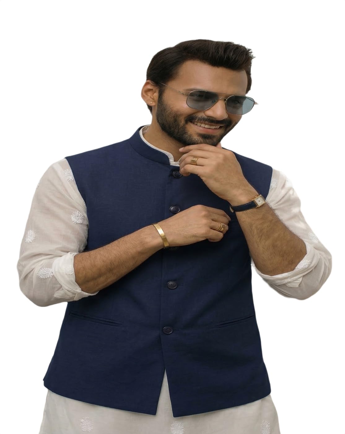 maykr Men Navy Blue Nehru Jacket Waistcoat, Sleeveless Blazer,Nehru Jacket-picture-10