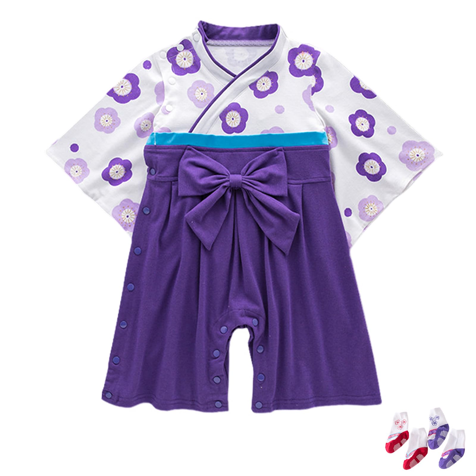 KRUIHAN Kimono Japonés Ropa De Bebé Buzo Bebe Disfraz Bebe Body Bebe Recien Nacido Kimono Japonés，con 2 Pares De Calcetines