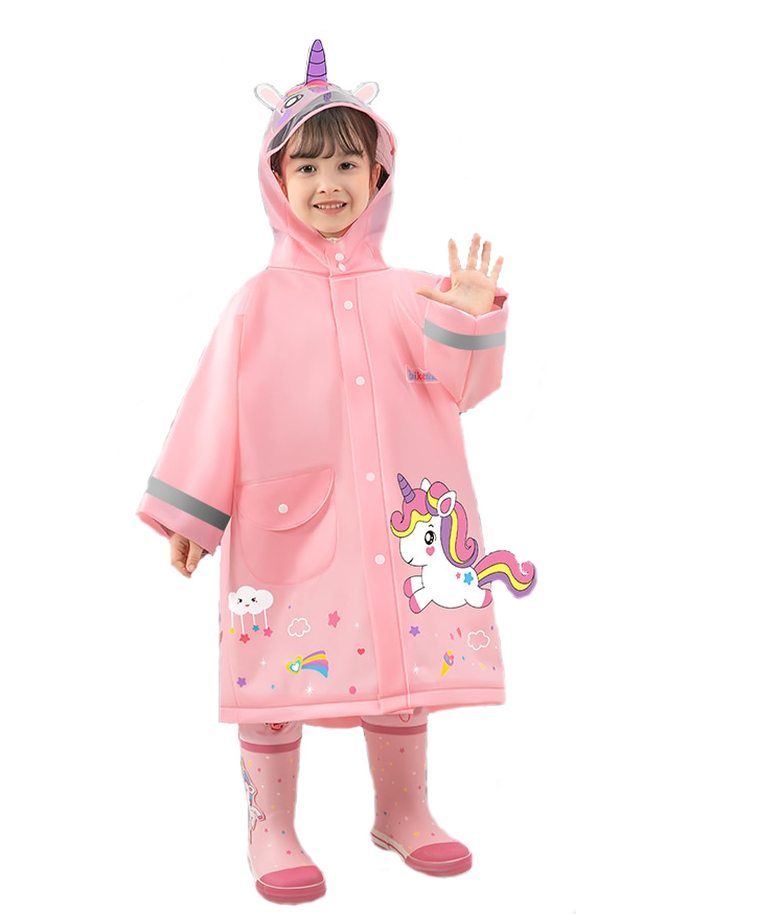 Es-Uk Girls 2502 - Pink Waterproof Ponchos Kids Rain Coat, Raincoat, Waterproof Poncho, Boys Rain Jacket Very Cute Kids Raincoats (Pink, Xl)