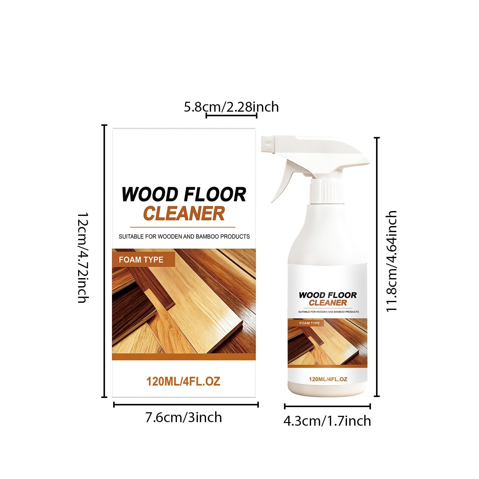 Household Floor Revive, Schnell trocknender Holzbodenreiniger für die Tiefenreinigung, Professioneller Holzboden Restaurator, Floors Restaurator Polish, für Hartholz, Laminat Faux 120ml (5pcs)