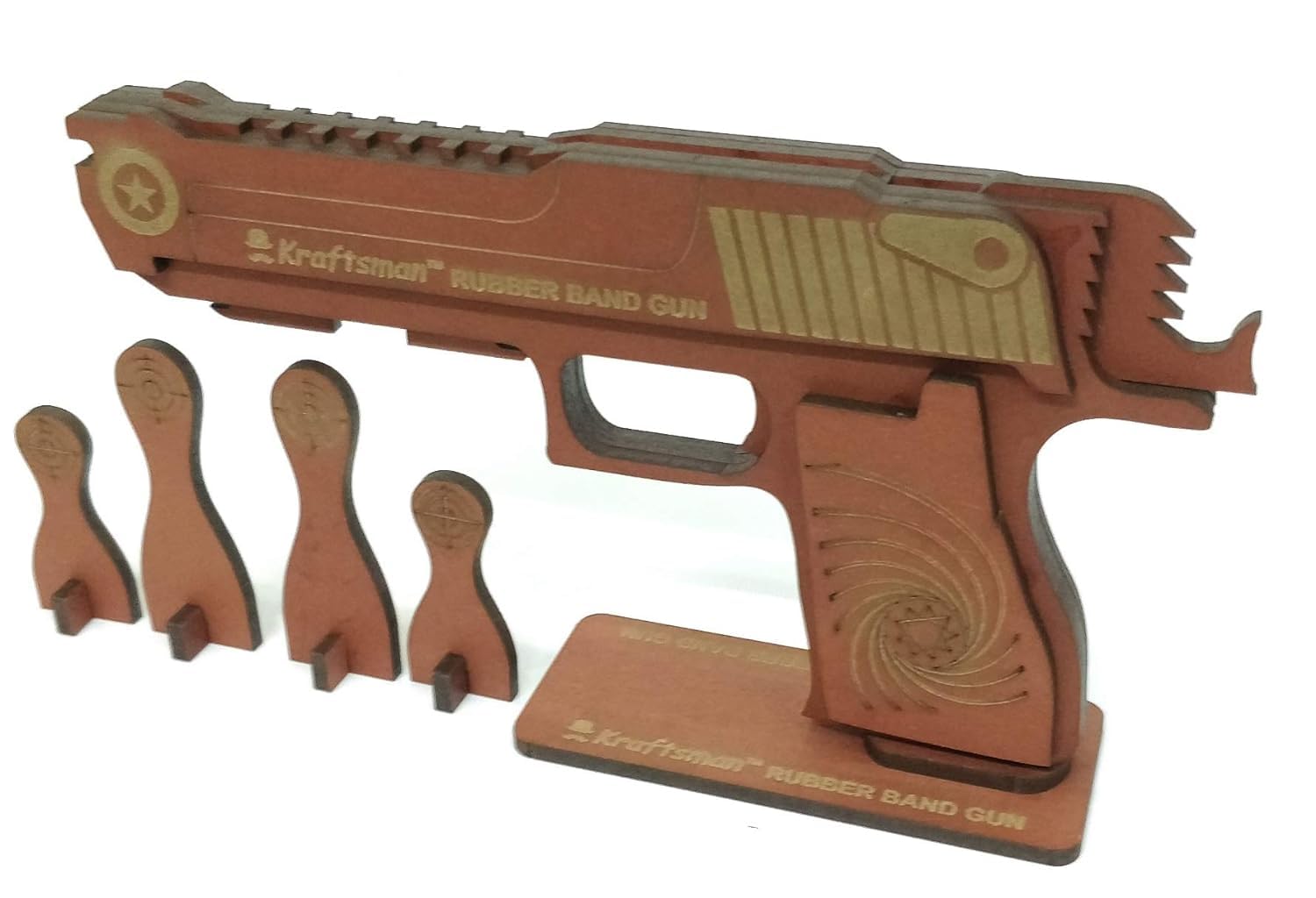 Braintastic Wooden Semi-Automatic Rubber Band Shooting Gun Toys with 5 Rapid Fire Shots for Kids (Brown) (B0CLKDF577) Amazon Price History, Amazon Price Tracker