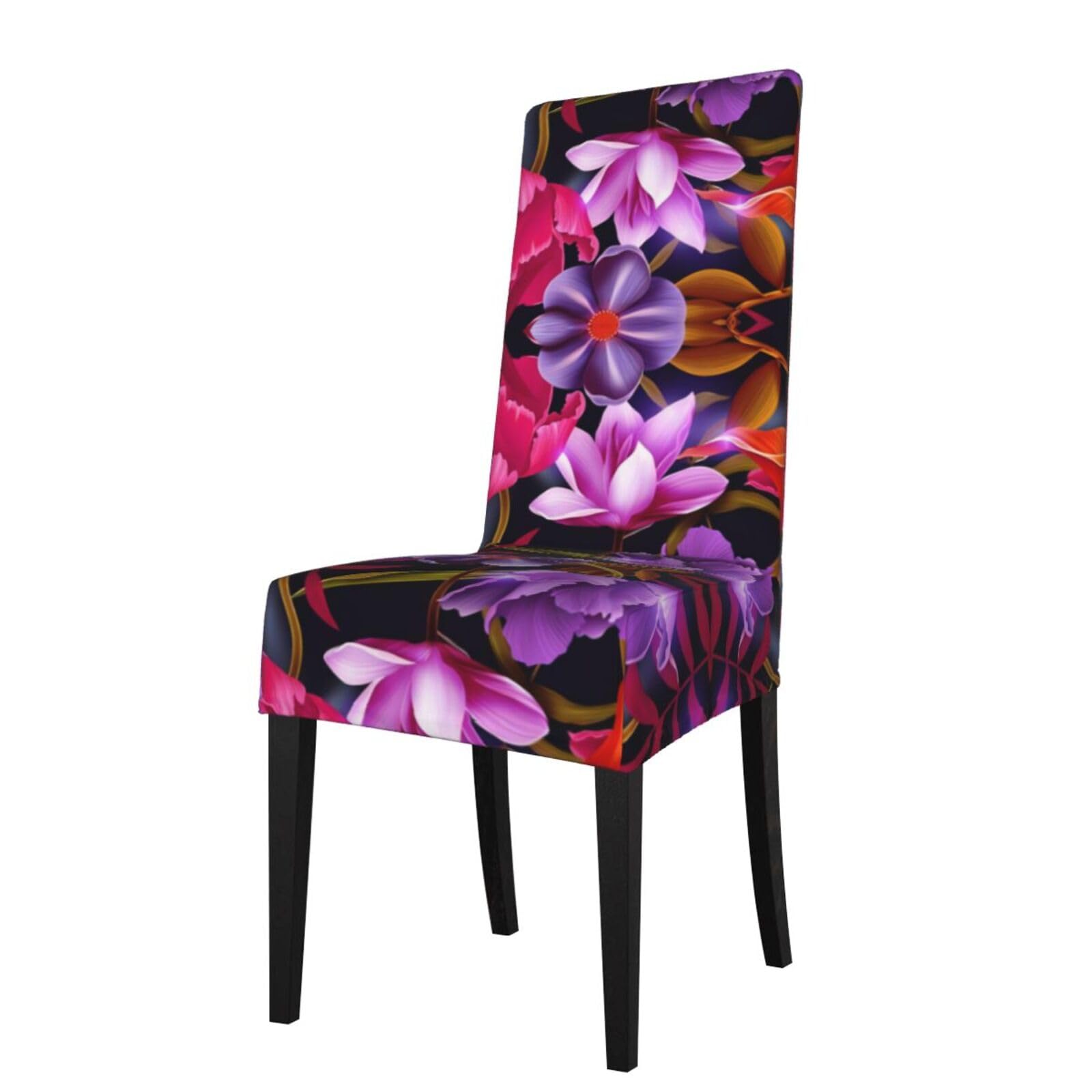 HLSBSSL Flower Leaves Purple red flower Printed dining chair covers, wrinkle-resistant and iron-free, suitable for hotels, banquets, and conferences