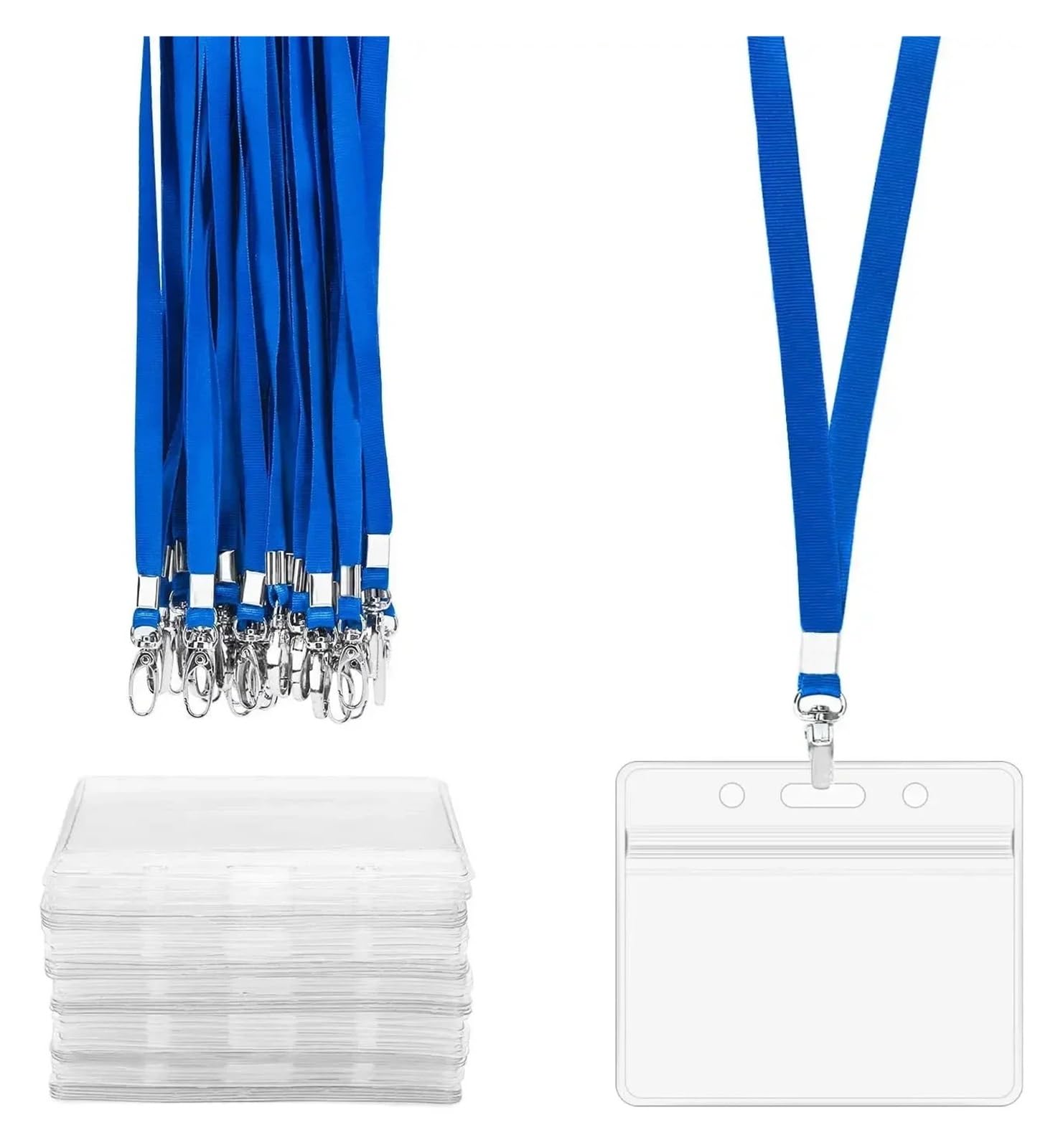 Lot de 10 cordons tour de cou avec porte-cartes en plastique transparent