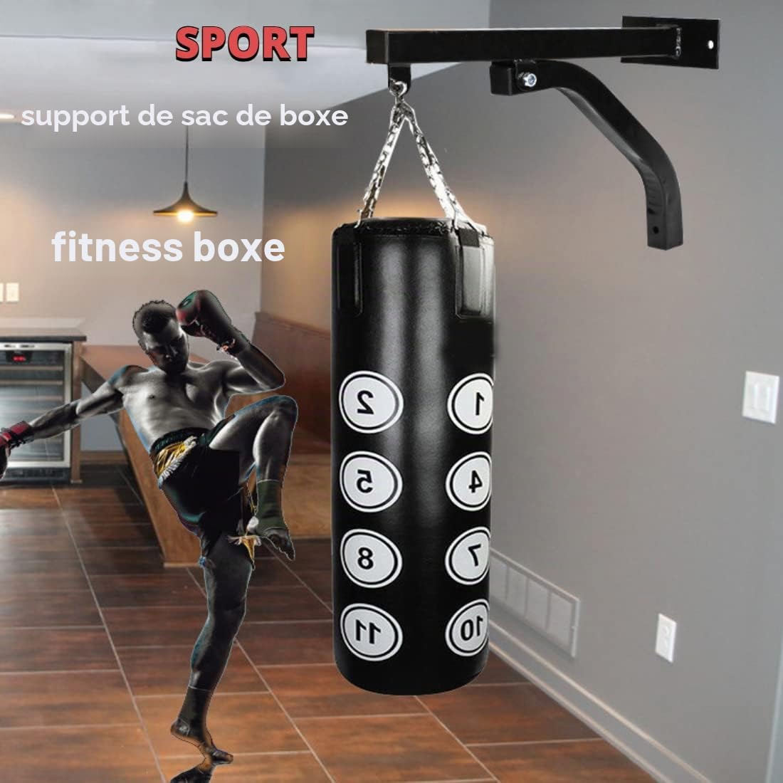 Dioche Support Mural pour Sac de Frappe jusqu'à 100 kg, Support de Sac de Boxe, Cintre de Boxe Robuste pour Outil de Boxe Accessoire de Support de Boxe
