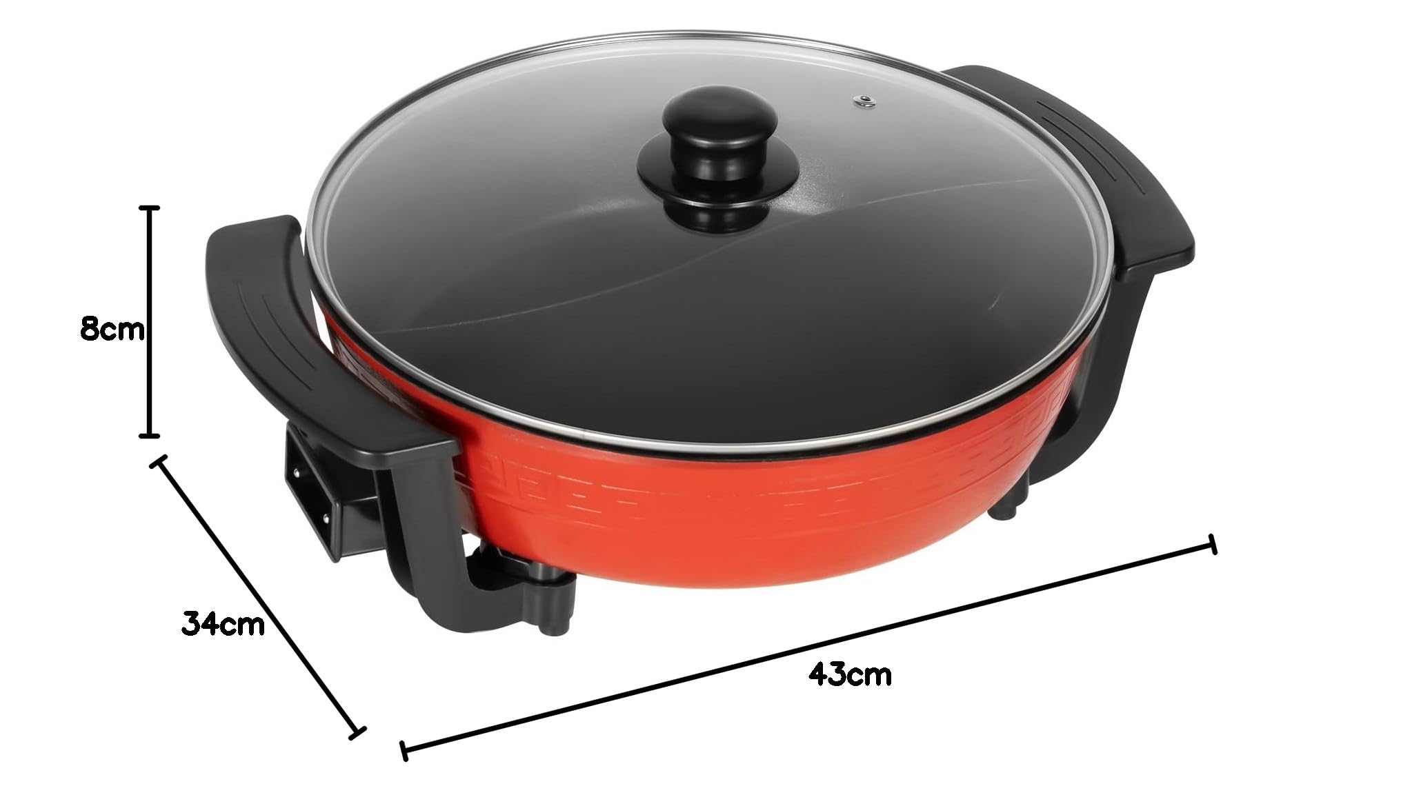 6L Double pot Yin et Yang fondue Chinoise Hot Pot Electrique multifonctionde haute qualité antiadhésive pot 1360W avec Diviseur Wok electrique ROUGE