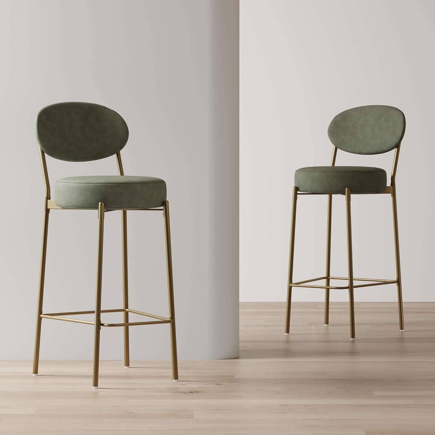 Modern Minimalist Kitchen Table Chairs, Set of 2 with Sturdy Gold Metal Legs and Comfortable Backrest Design, Suitable for Restaurants, Kitchens and Offices (Green)