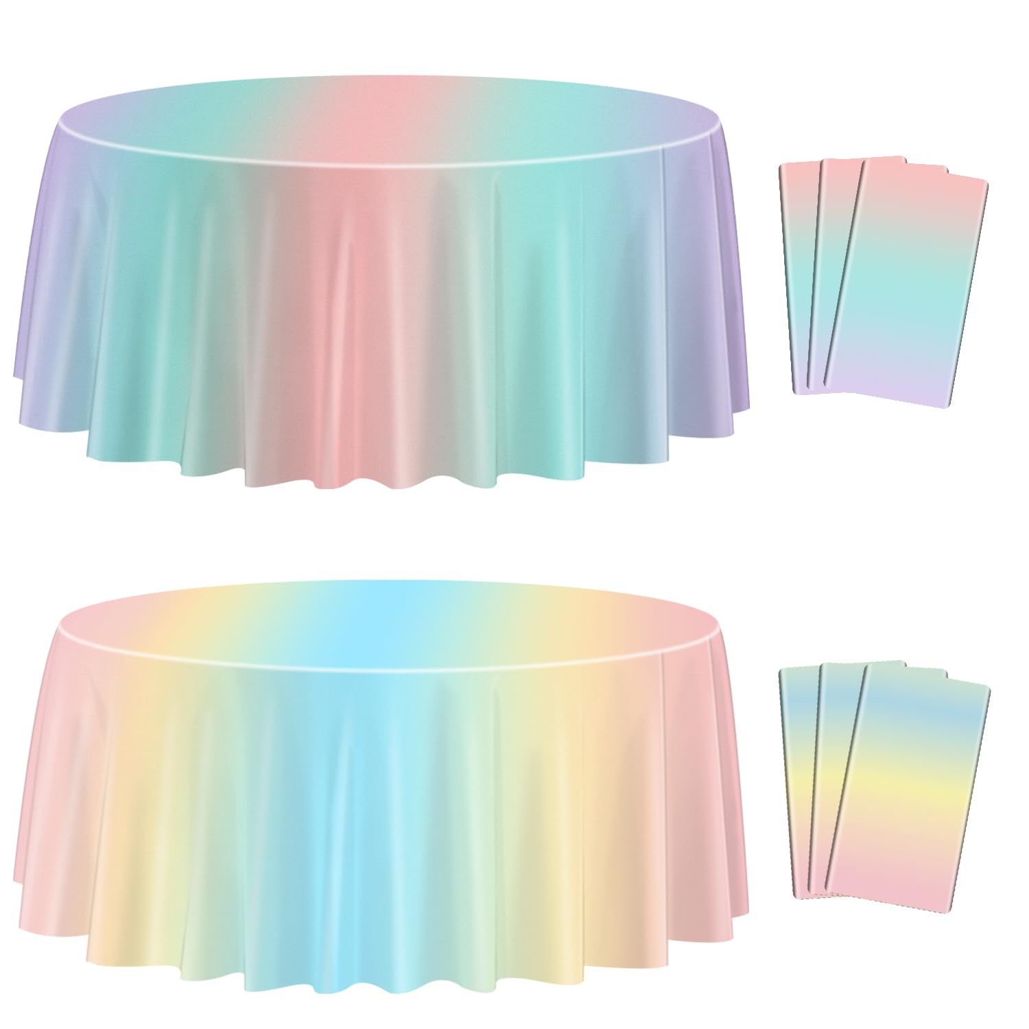 APUXXJUPA 6 Pcs Pastel Rainbow Tablecloths, 84 x 84 Inches Round Colorful Tablecloth Party Decorations for Girls Birthday Party Supplies Weddings Baby