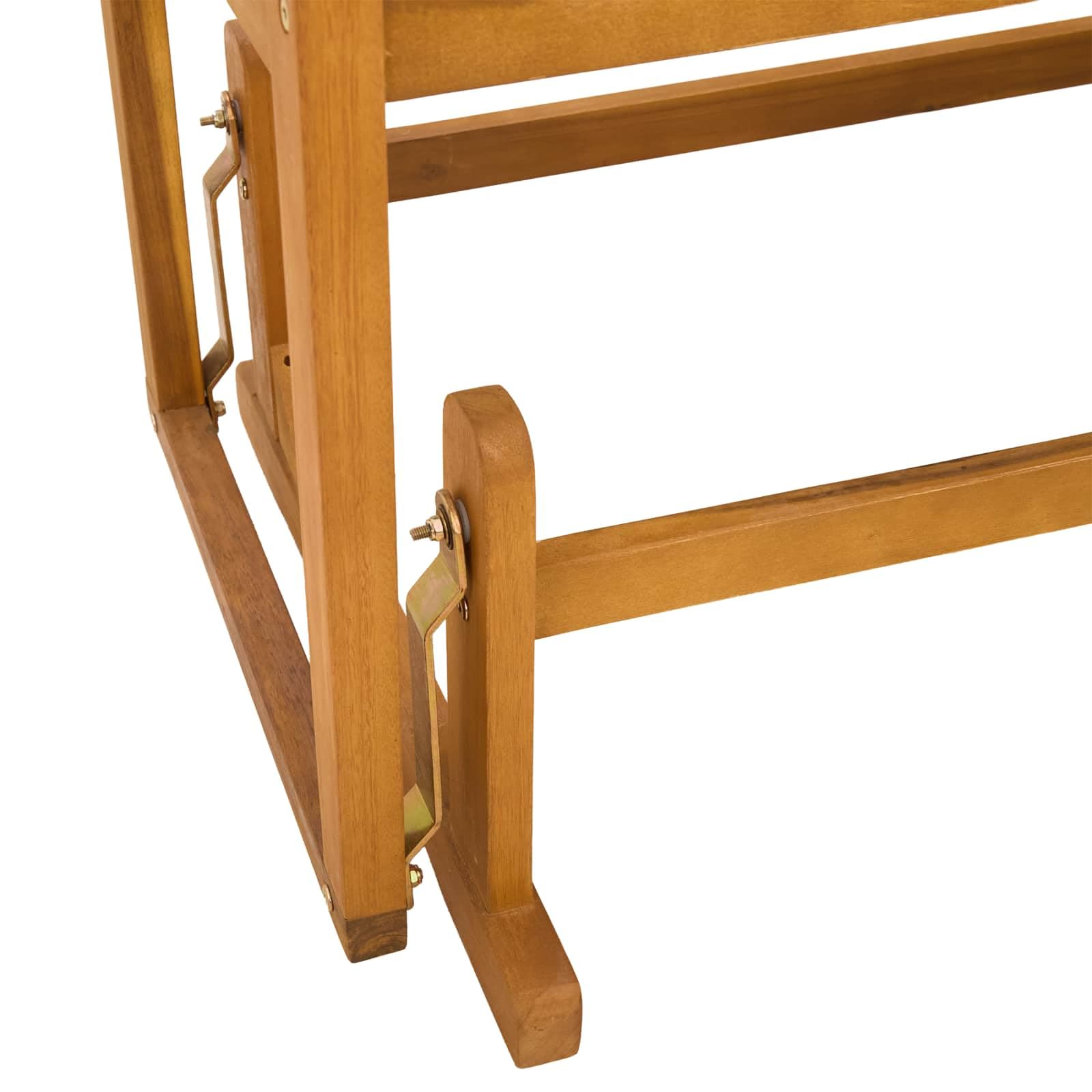 Banco de jardín rústico de madera maciza de acacia, 110 x 59 x 97 cm, con reposabrazos planos y patas de poste estables para un agarre seguro, superficie aceitada, fácil de limpiar.