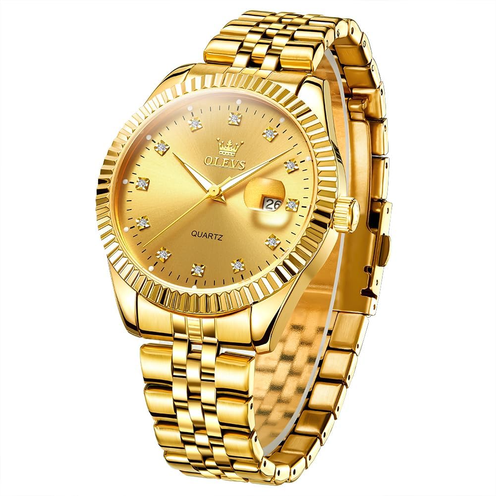 OLEVSWatches for Men Diamond Luxury Business Dress Large Dial Easy Read Quartz Mens Gifts Waterproof Gold Blue Green White Dial