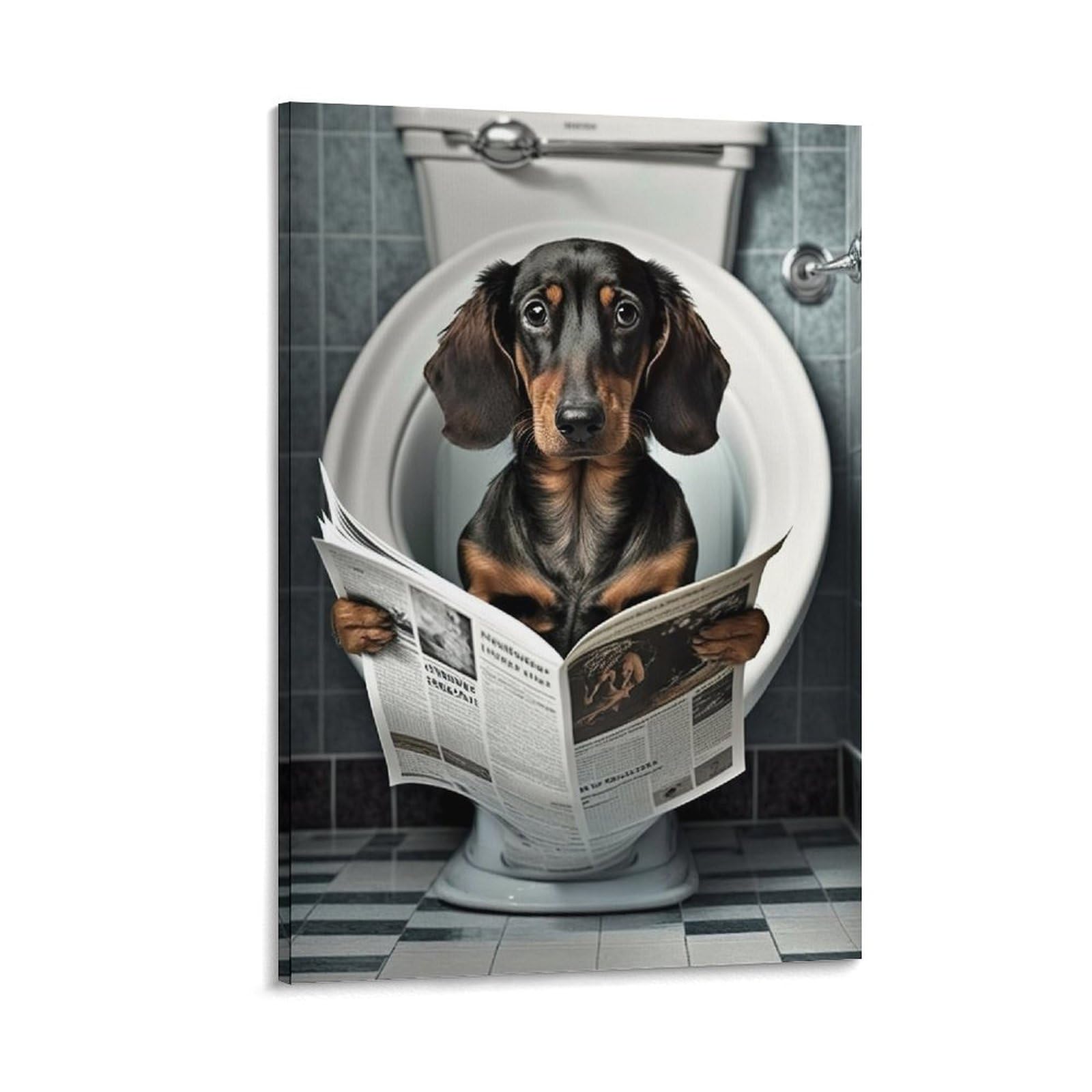 Qzfncoyu Frame-Style Dachshund Sitting On Toilet Reading Newspaper Funny Vintage Style Animal Funny Dog Animal Art Poster Canvas Poster Bedroom Decor Landscape Office Room Decor Gift 16X24inch(40X60cm)