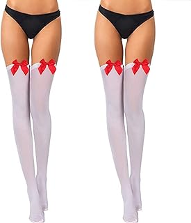 2 Pairs Women Thigh High Stockings Bow Thigh High Socks Over the Knee Silk Socks Cosplay Dress up Socks for Halloween Oktoberfest Daily Dress
