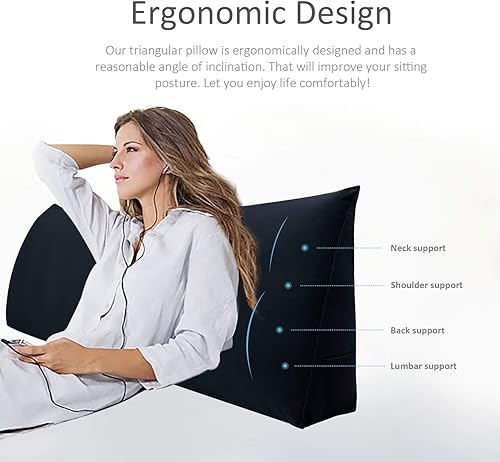 Miniatura 2 de WOWMAX Almohada de cuña para cabecera de cama de día, con funda extraíble, terciopelo negro, tamaño California King