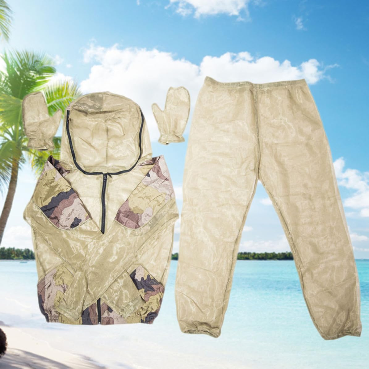 Combinaison 3 Pièces en Maille Khaki pour Randonnée | Tissu à Mailles Ultrafines, Taille Ajustable S 160-175cm et L/xl 175-190cm, Ensemble Unisexe