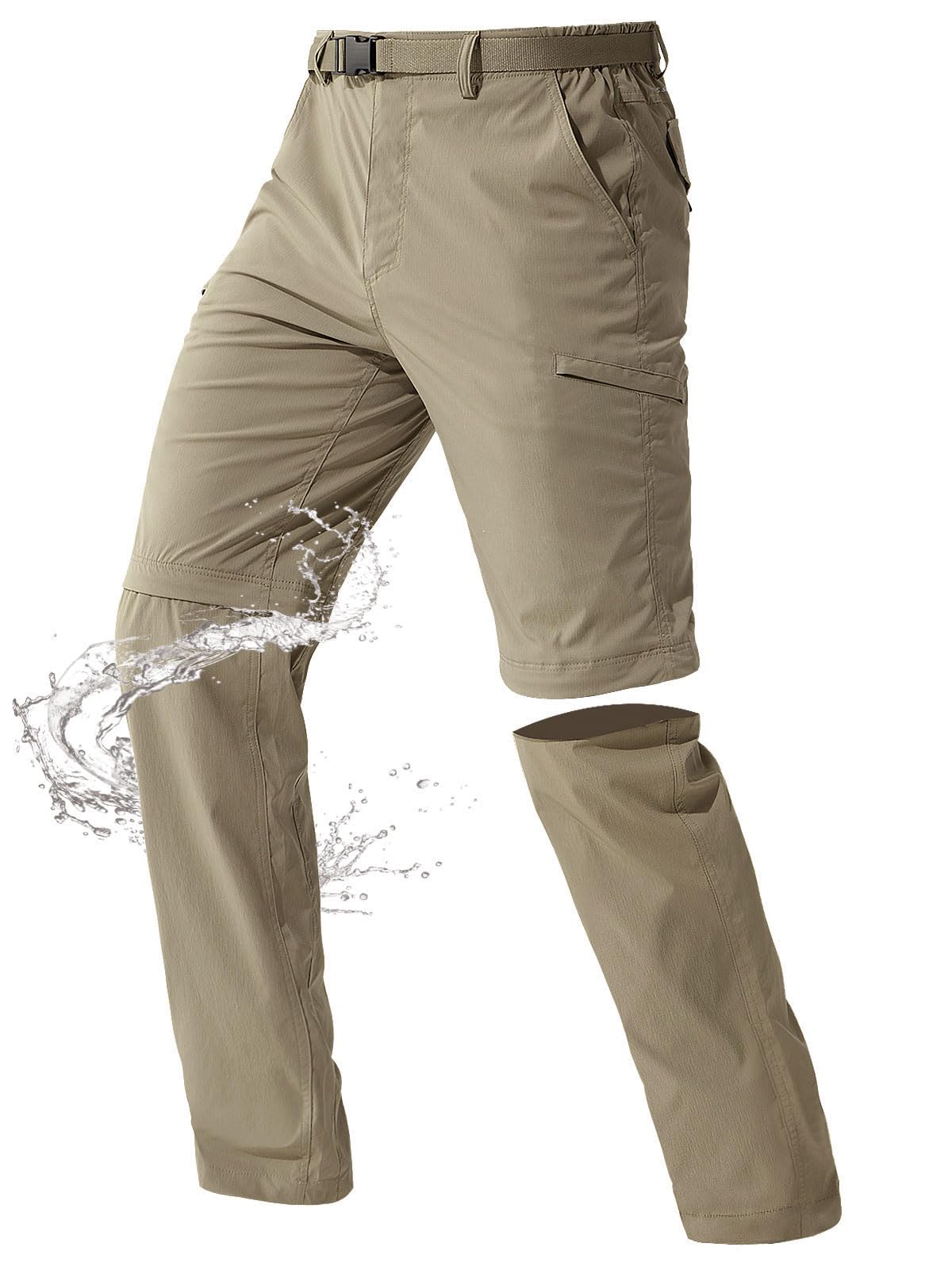 FREE SOLDIER Men's Outdoor Convertible Hiking Pants with Belt Lightweight Quick Dry Tactical Cargo Pants Nylon Spandex (Mud 34W x 32L)