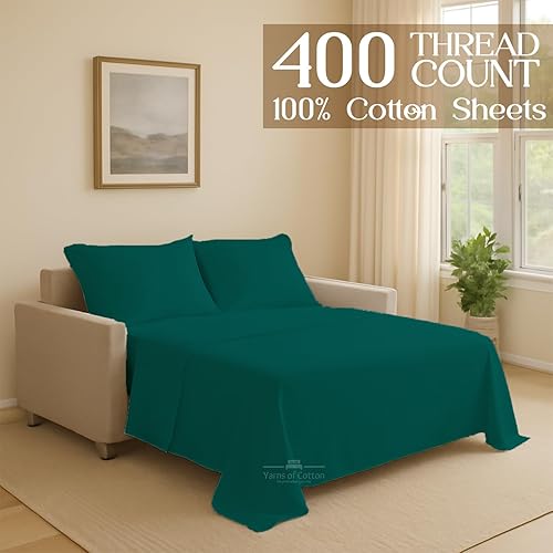 Miniatura 131 de Juego de 4 piezas para sofá cama, 100% algodón de 400 hilos, sábana bajera con bolsillos profundos, suave, sin arrugas y transpirable, calidad