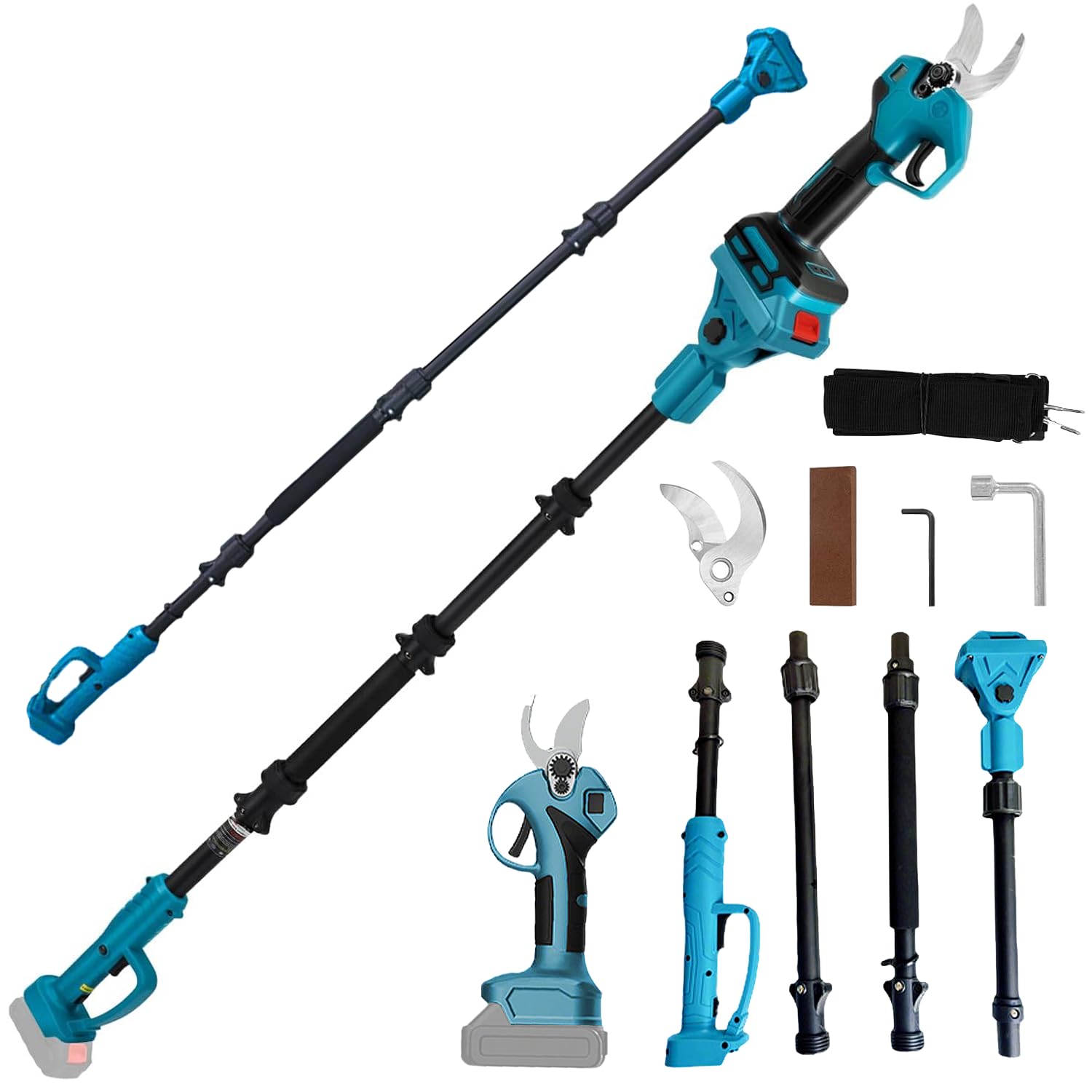 Tijeras de podar con batería 2 en 1 con barra de extensión de 2 m, máx. 30 mm de diámetro de corte, batería compatible con Makita 18 V, motor sin escobillas para podar árboles, cortador de ramas para
