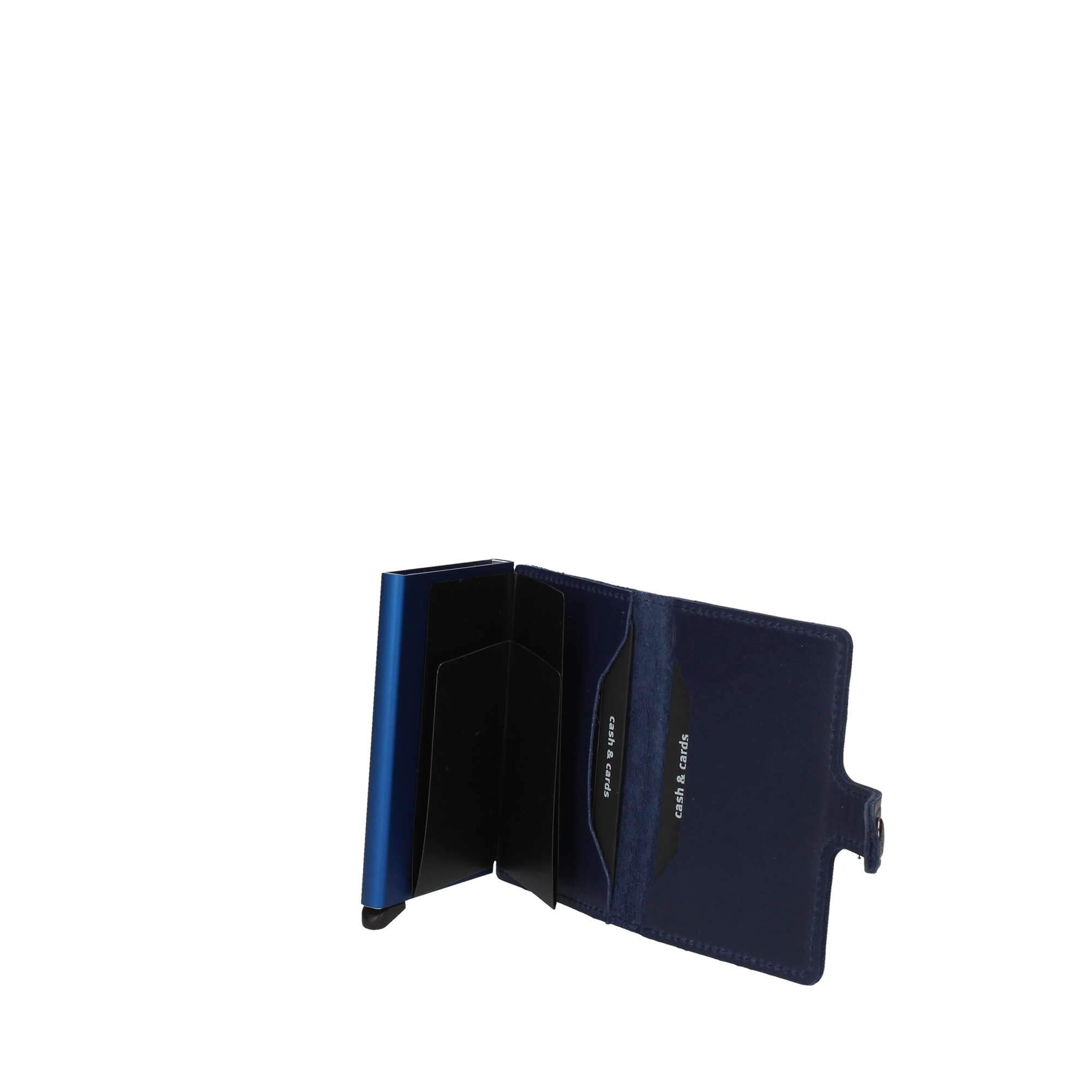 Secrid - Tarjetero rígido de Cuero y Aluminio en Azul