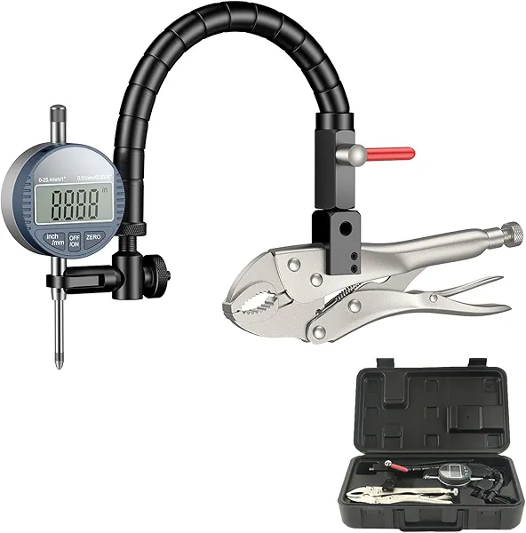HDLNKAK Premium Disc and Rotor/Ball Joint Digital Gage, 1'' by 0.0005'' Indicator and 360 Deg Flexible Stem Holder,Automobile Brake disc Flatness Measurement Tool