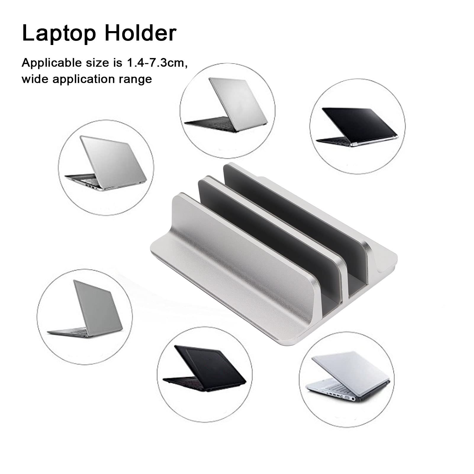 AstraLoom Support Vertical pour Ordinateur Portable – Double Fente réglable en Alliage d'aluminium – Organiseur de Bureau pour PC Portable, Tablette et Notebook – Argent – ​​4,6 à 10 cm