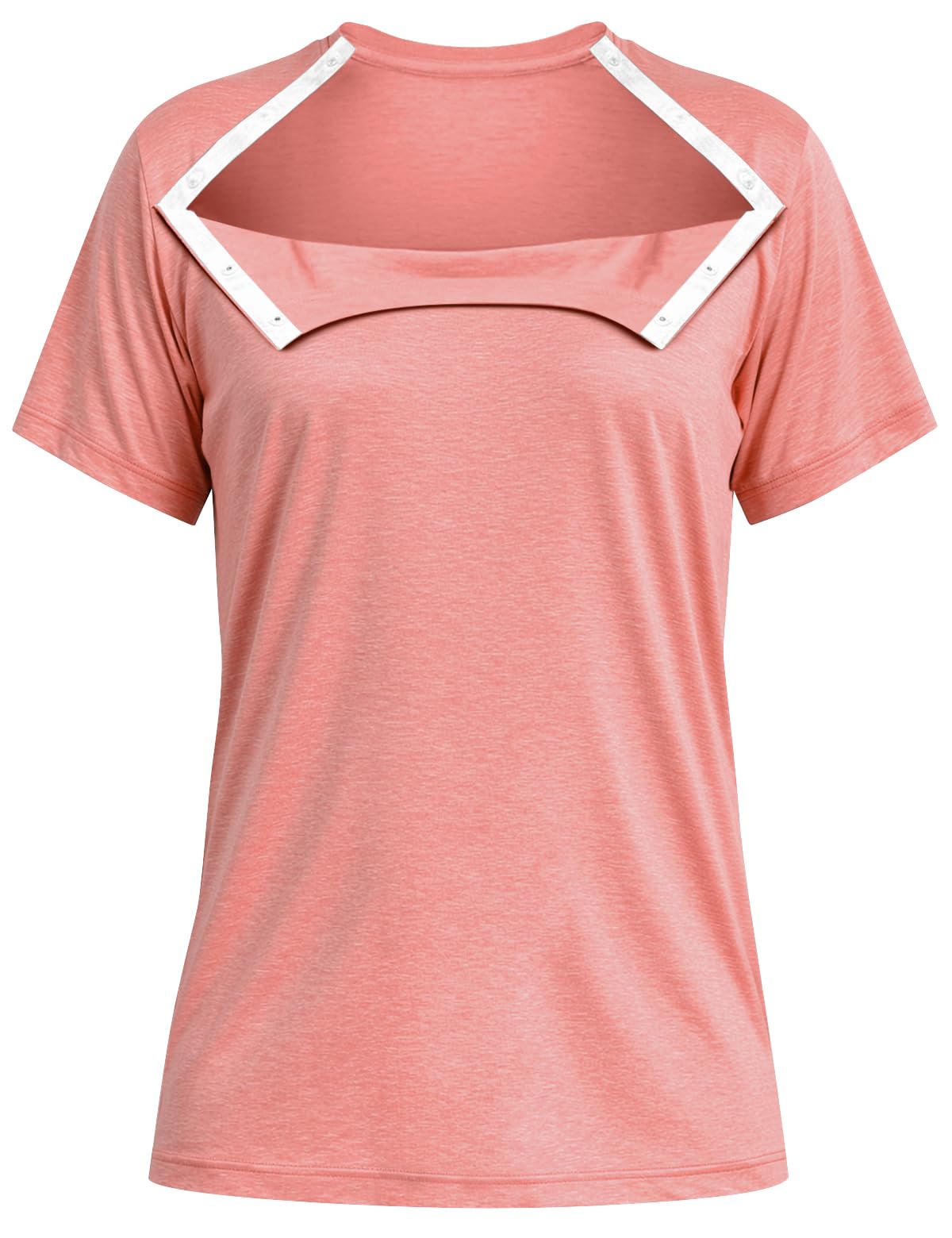 Women's Chemo Shirts for Port Access Chemotherapy Post Shoulder Surgery Shirts Snap Off The Shoulder Shirt, Pink, XL