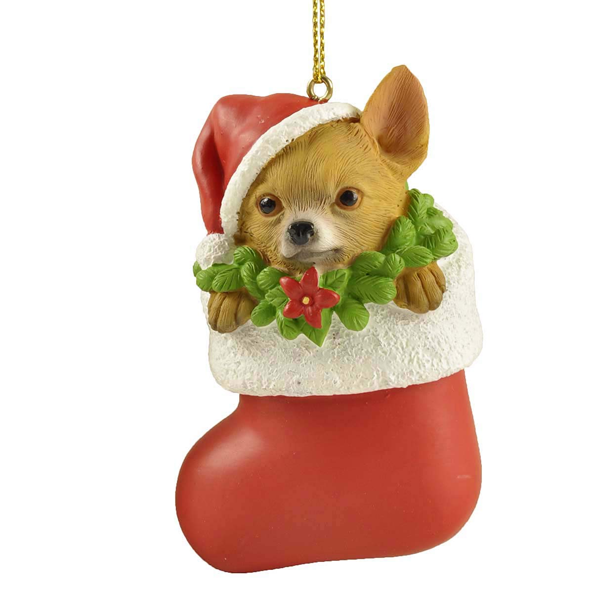 PlentifulHome Small Chihuahua Dog in Red Christmas Sock Figurines