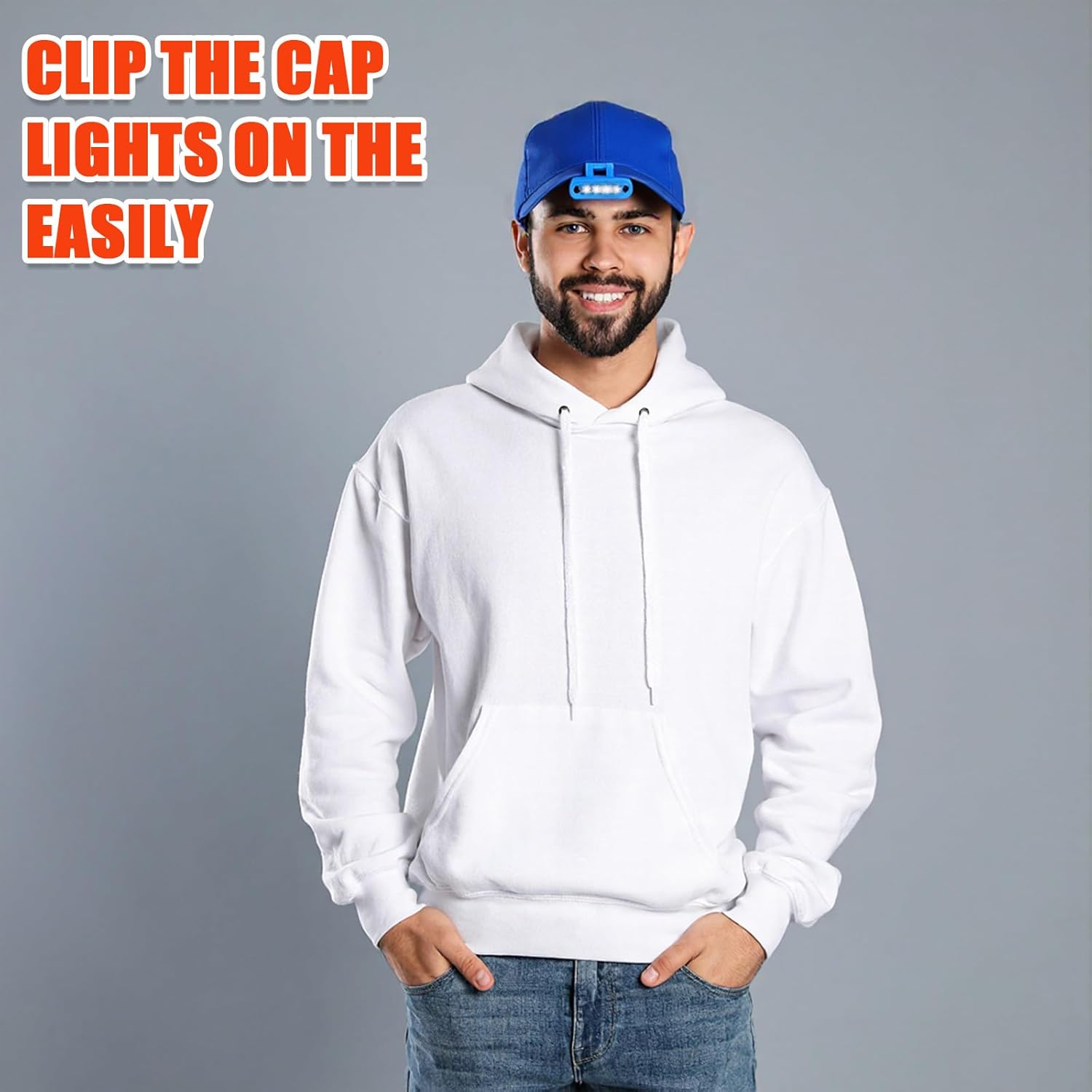 Mudder 3 Pcs LED Hat Light Baseball Cap with Clip on Light Hands Free Rechargeable Cap Visor Flashlight Headlamp for Camping