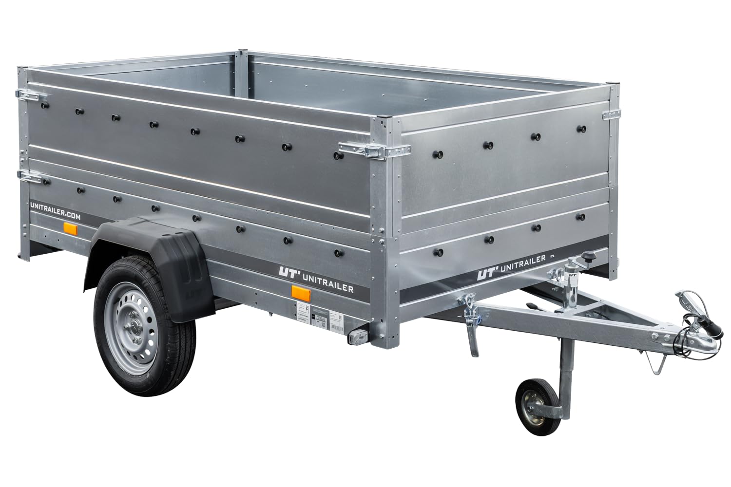 UNITRAILER Pkw Anhänger Kipper 230x125 Garden Trailer 230 Kipp, 750 kg Auto Anhänger mit Stützrad und zusätzlichen Bordwänden, idealer Autoanhänger 750kg