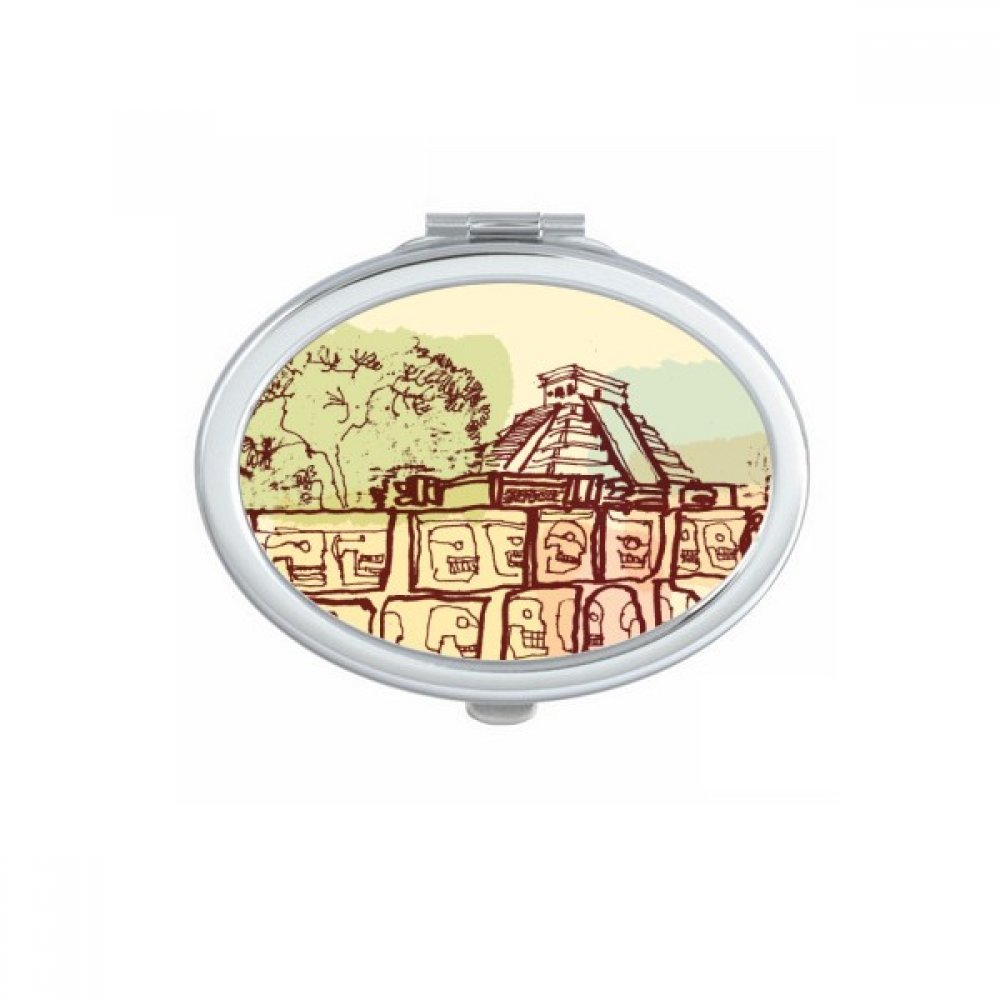 Miroir Dessin Ovale Chichen Itza Mexique pour Retouches Sac