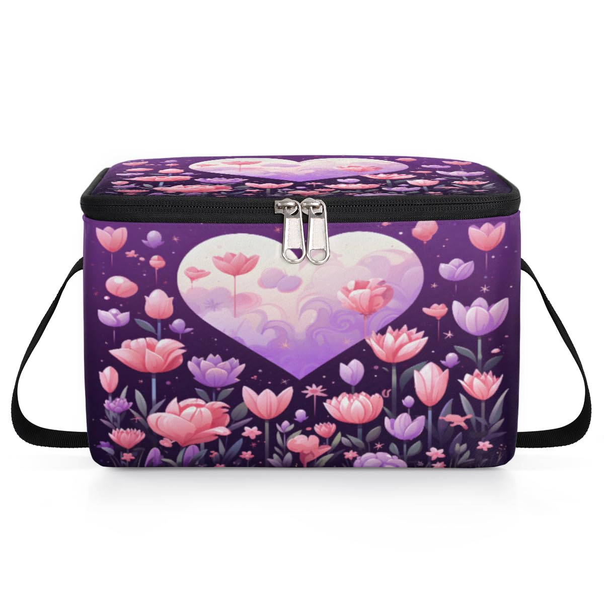 GzLeyigou Florals with Heart Lunch Bags for Women Men 9 Cans, Hot & Cold Food Delivery Bag Insulated Grocery Bag Insulated Lunch Box Flowers Cooler Bag for Office Work Picnic Beach