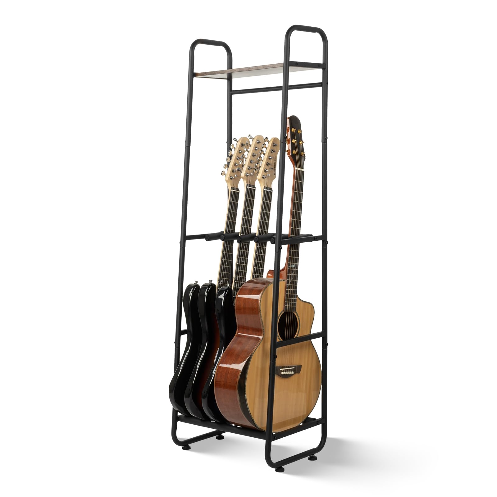 STRICH Gitarrenständer, mehrere Gitarrenständer für Akustik-, E-Gitarre, Bass, Gitarren-Display-Halter mit oberem Aufbewahrungsregal für Gitarrenverstärker-Zubehör, für Heimmusik-Studio-Bandbühne (SMT
