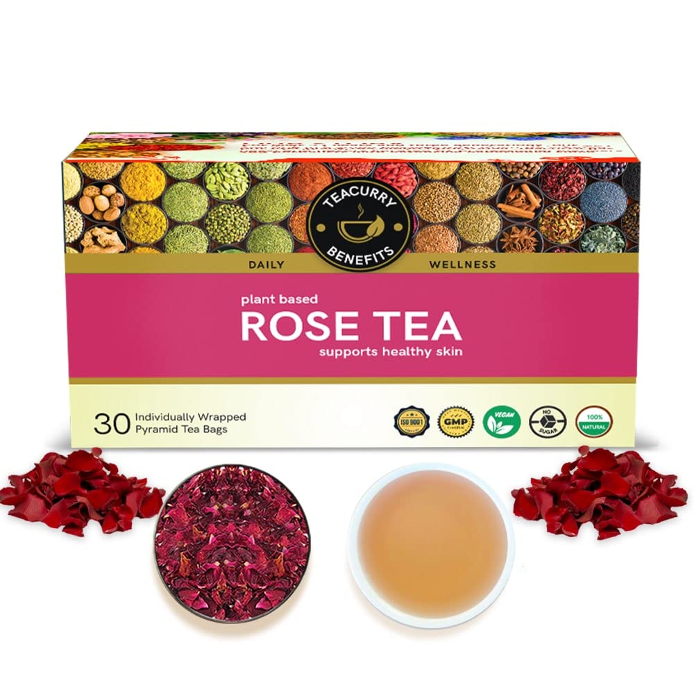 TEACURRY Rose Petal Tea - 30 Rose Tea Bags | Helps Lose Weight, Boosts Digestion, Relieves Anxiety, Increases Skin Glow | Rose Tea Petals | Petals Tea Bag Detox (B08L7TMTKT) Amazon Price History, Amazon Price Tracker