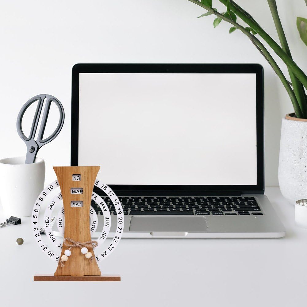 Calendario Perpetuo In Legno IKOPFLN - Design A Luna, Da Tavolo, Vintage Per Casa E Ufficio - Foto 3