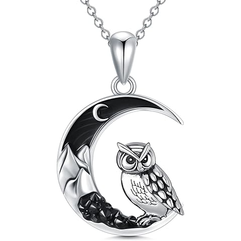Gothic Jewelry Bat/Cat/Wolf/Dragon/Owl/Fox/Spider/Sun Pendant Sterling Silver Cresc...