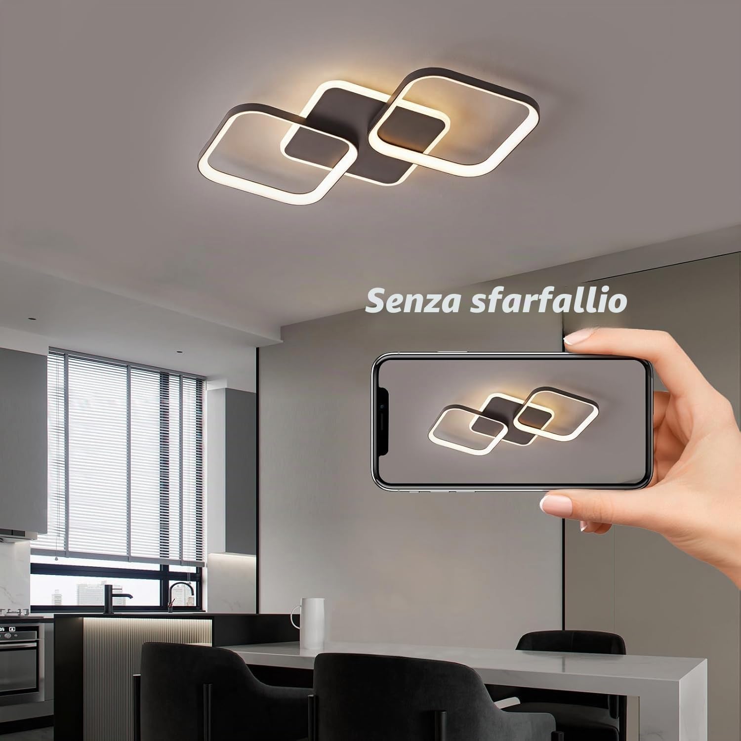 ANTENLICHT Plafoniera LED Soffitto Moderna 40W Dimmerabile con Telecomando 2700-6500K, Funzione di Memoria, Lampada da Soffitto per Soggiorno, Camera da Letto, Sala da Pranzo, Nero 50x50x5cm