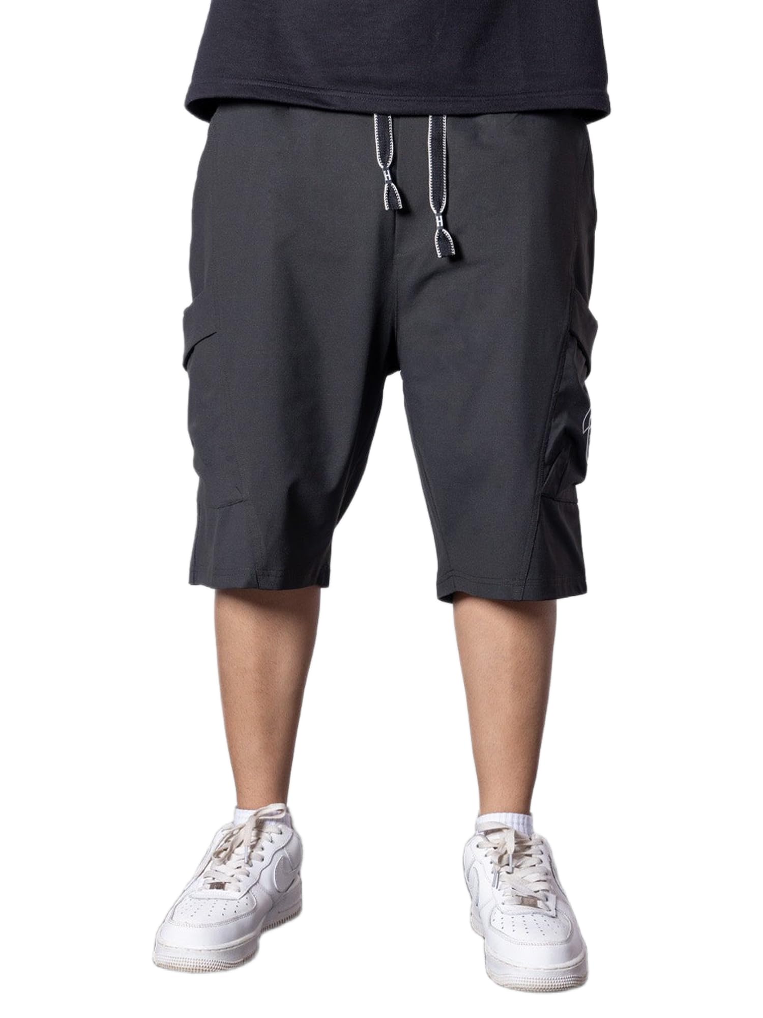 Men Grey Polyester Oversized Shorts | Relaxed Fit Comfortable Lounge Wear with Adjustable Drawstring Waistband-image-1