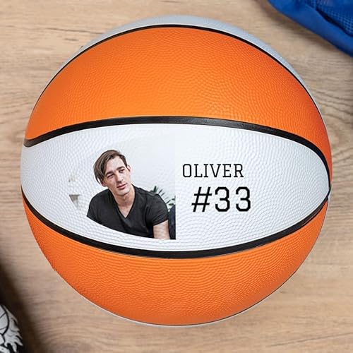 Wanapix | Balón de Baloncesto Personalizado Decorativo | Incluye pie de Apoyo | Pelota Basket Ball con Nombre o Imagen | Talla 7 | Número y Foto