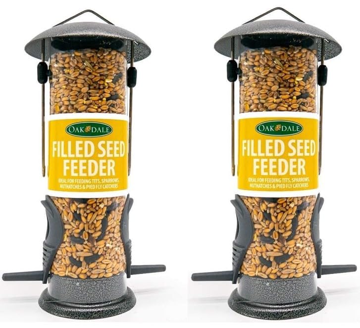 Twin Pack Oakdale Premium Filled Seed Bird Feeder Heavy Duty Metal & Weatherproof Ready-to-Hang Attracts Finches & Sparrows