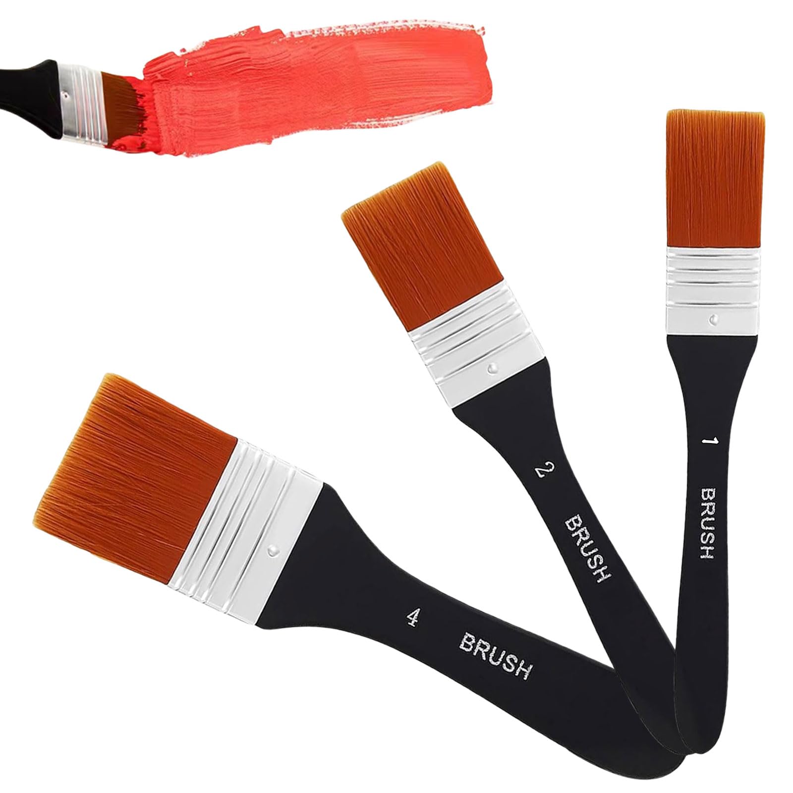 Bzzerumy Juego de 3 pinceles de 10/20/40 mm, pincel plano de acrílico para acuarela, pincel de pintura acrílica, pincel de pintura al óleo, pincel de pintura