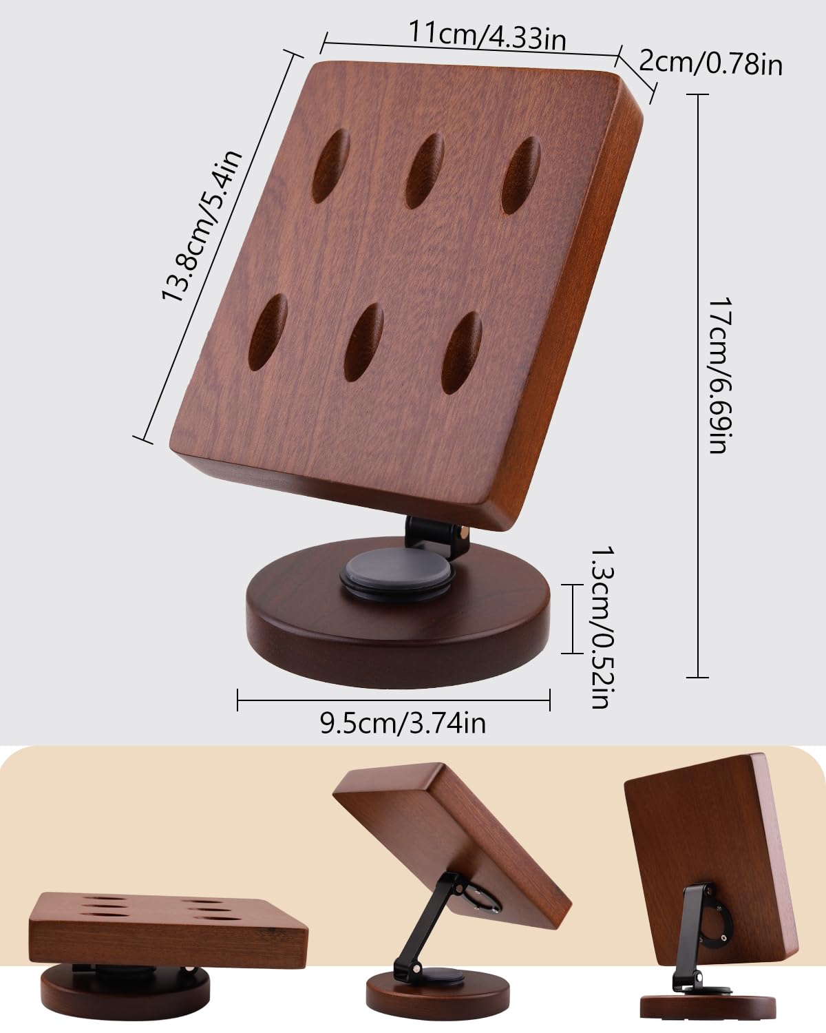 Drehbarer Darthalter aus Holz – Desktop-Aufbewahrungsständer für 6 Dartpfeile aus Stahl und weicher Spitze, Organizer-Tasche mit rutschfester Basis für Spielzimmer, Bar, Büro (braun)