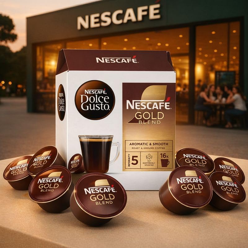 Image of Nescafe Gold Blend Dolce Gusto Coffee Pods 16 Capsules 112g Box By Cougar | Aromatic & Smooth Roast & Ground Coffee Capsules | Intensity 5 | Compatible with Dolce Gusto Machines | Rich Aroma & Balanced Taste | (Imported-USA)