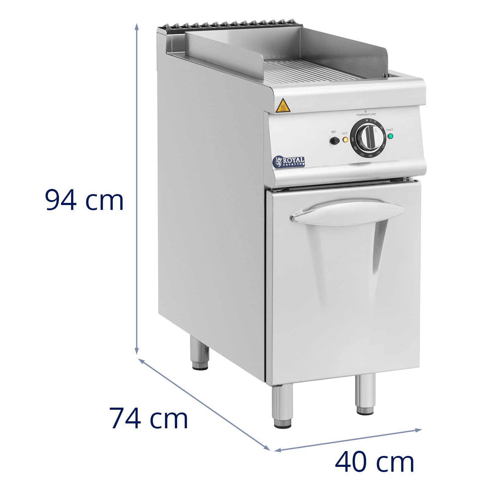 Royal Catering Plancha eléctrica fry-top 5,4 kW ondulada mueble bajo 40 x 70 cm serie Pro 730 Plancha de cocina Parrilla eléctrica Plancha de asar eléctrica Fry-top