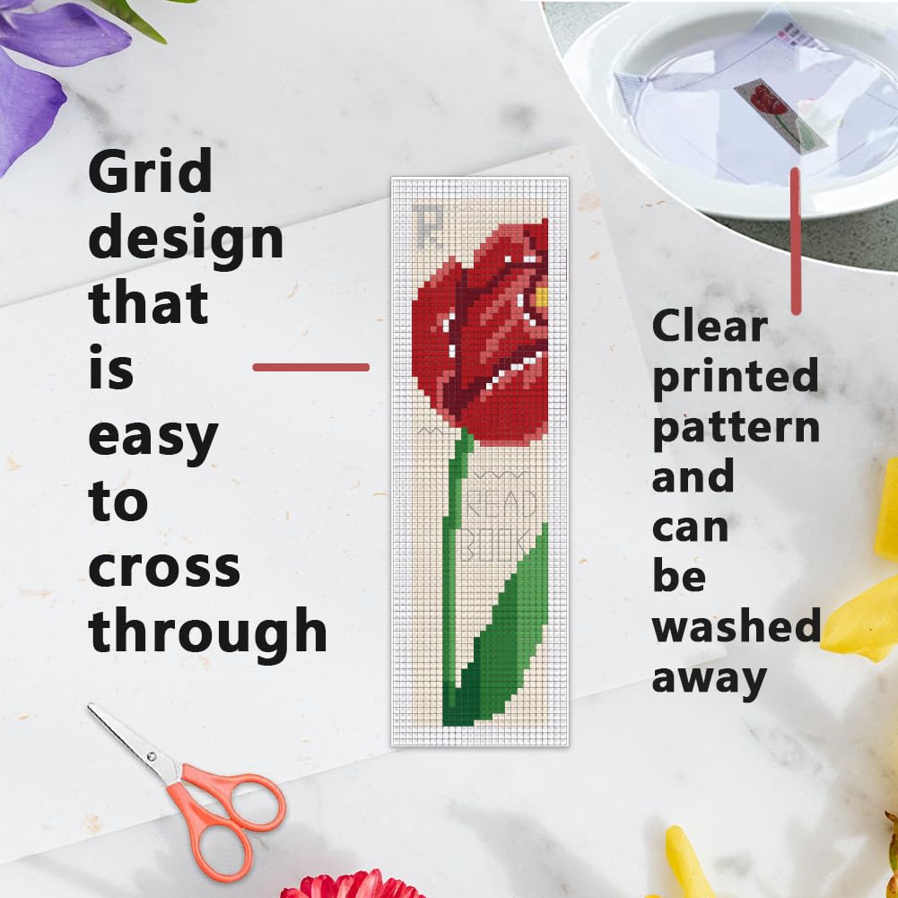 INFUNLY 6PCS Plants and Insects Cross Stitch Bookmark Kits 22×8cm DIY Rose Stamped Embroidery Bookmarks Kit with Instruction Retro Butterflies Counted Cross Stitch Kit for Book Lovers Readers Writers - Image 3