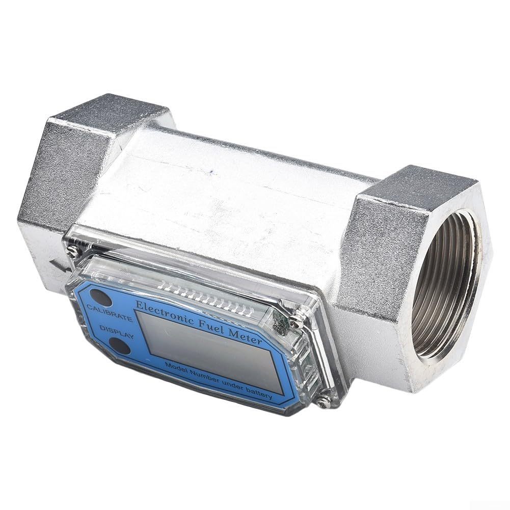 Medidor de flujo de agua preciso digital – Contador de turbina para aceite, queroseno y combustible – Carcasa robusta de acero inoxidable – Conexión de 0,5 a 2 pulgadas – Piscina y tecnología (1,5