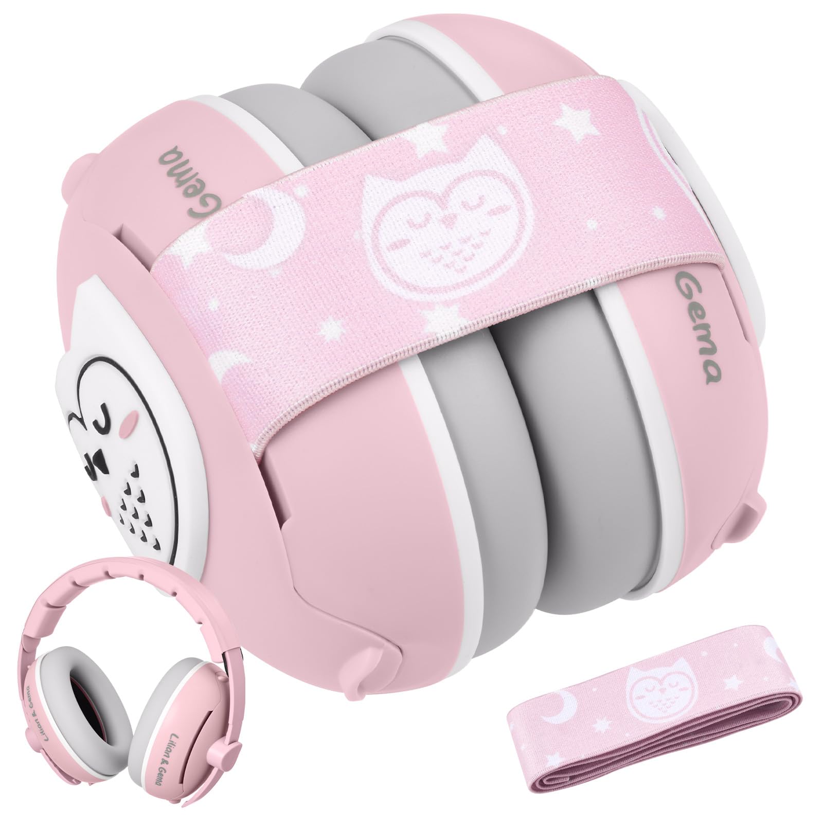 Lilian&Gema 2-in-1 Baby Ear Muffs Noise Protection up to 48 Months - Cute Owl Ear Protection for Infant & Toddler - Baby Airplane/Travel Essentials -