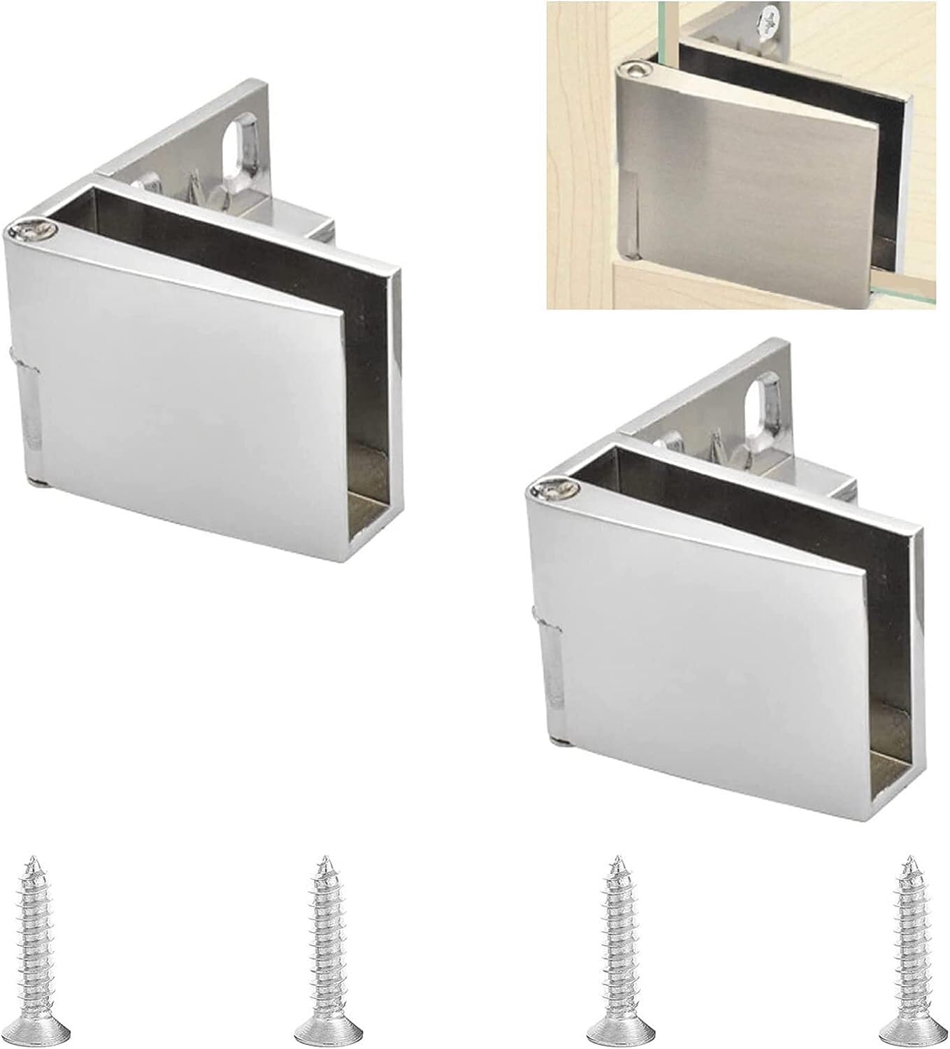 Oricalchasm Bright Surface 2Pcs Zinc Alloy Frameless Glass Door Hinge 90 Degree Side Mounted Glass Door Hinge, For 3-5Mm Thick Glass(Bright Surface)