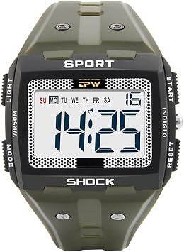 Omana Men s Sports Watch   Digital Outdoor Watch for Men, 5ATM Waterproof Watch with Large Bold Display, Comfortable Strap for Running, Training, Travel & Everyday Use Military Green