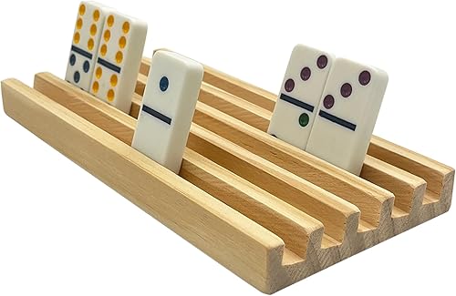Miniatura 3 de SUTIMSHE Juego de 4 bandejas de dominó de madera con cubo de madera con parte inferior de fieltro para dominó de tren mexicano, soportes para